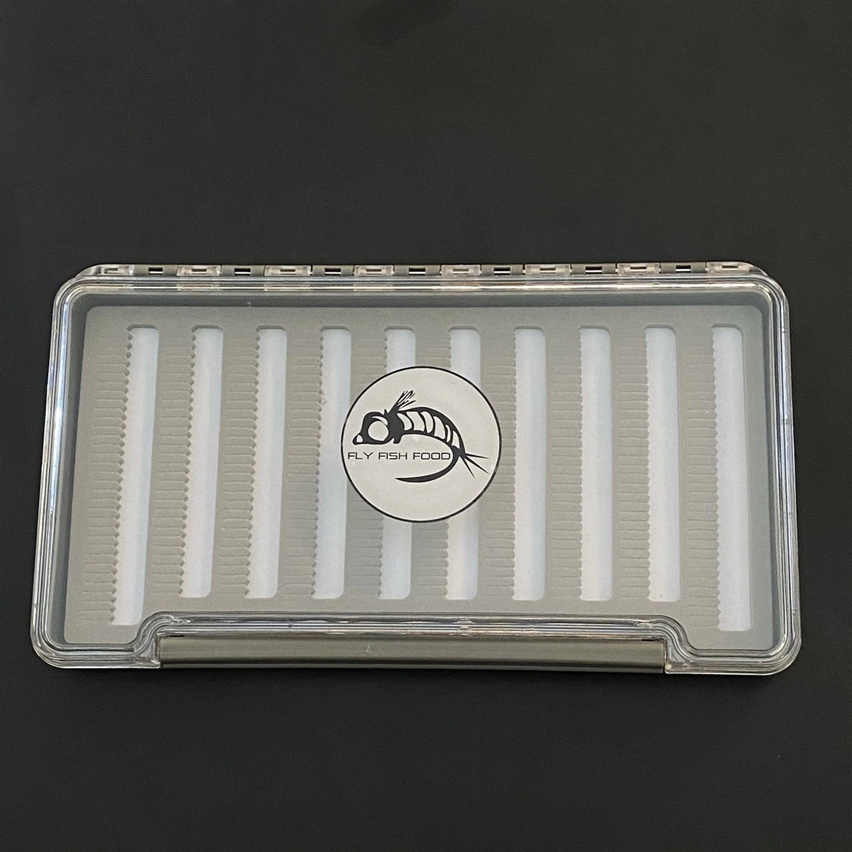 FLY FISH FOOD LOGO FLY BOX, CLEAR SINGLE SIDED - X-LARGE WITH DRY FLY FOAM 1 FLY FISH FOOD LOGO FLY BOX, CLEAR SINGLE SIDED - X-LARGE WITH DRY FLY FOAM