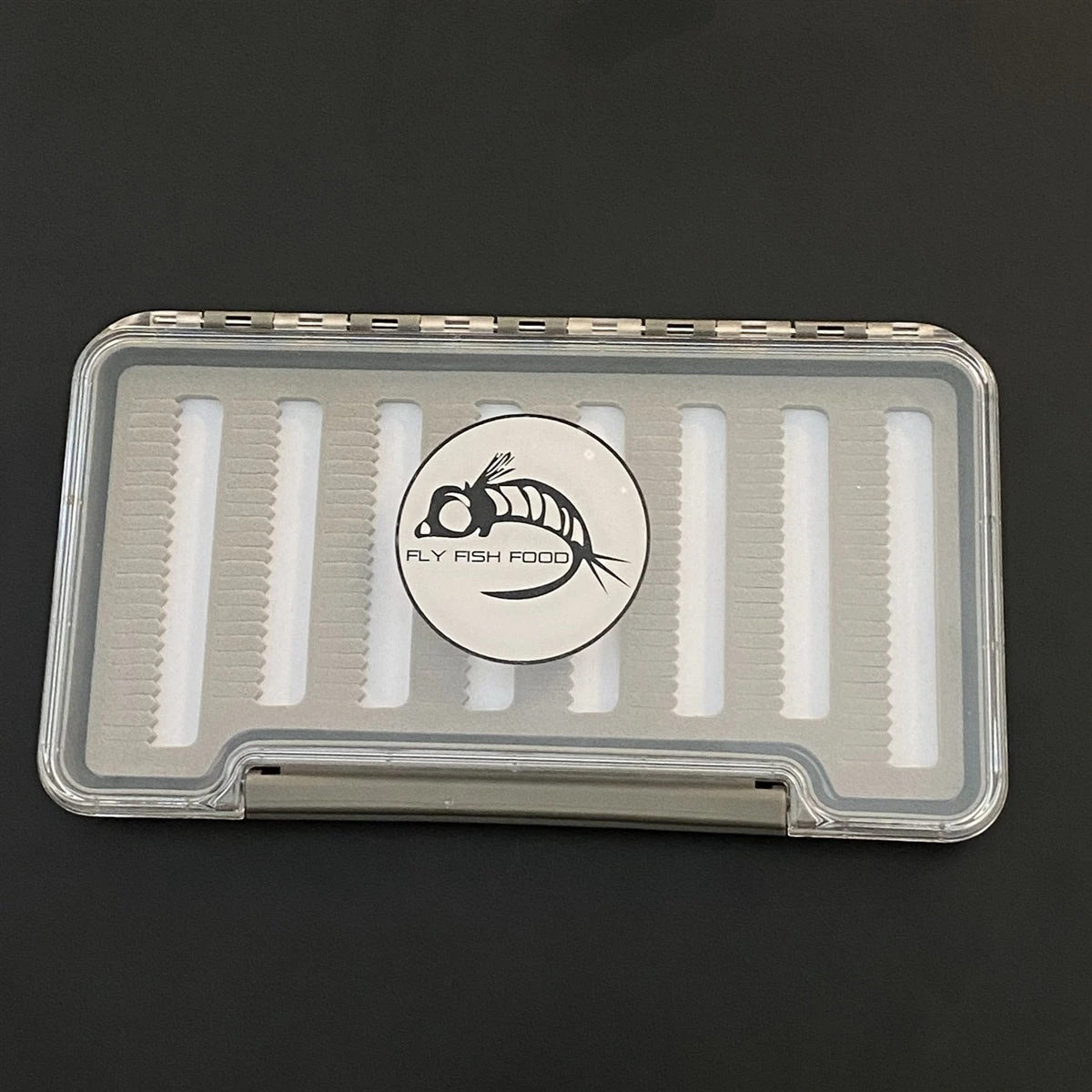 FLY FISH FOOD LOGO FLY BOX, CLEAR SINGLE SIDED - WITH DRY FLY FOAM 1 FLY FISH FOOD LOGO FLY BOX, CLEAR SINGLE SIDED - WITH DRY FLY FOAM
