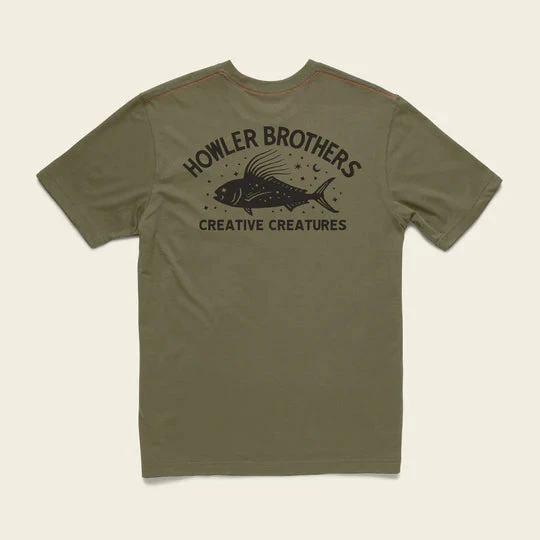 Howler Bros -Creative Creatures Roosterfish Pocket T-Shirt - Olive 1 Howler Bros -Creative Creatures Roosterfish Pocket T-Shirt - Olive