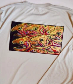Art 4 All Golden Trout Sun Shirt With Fly Fish Food Logo